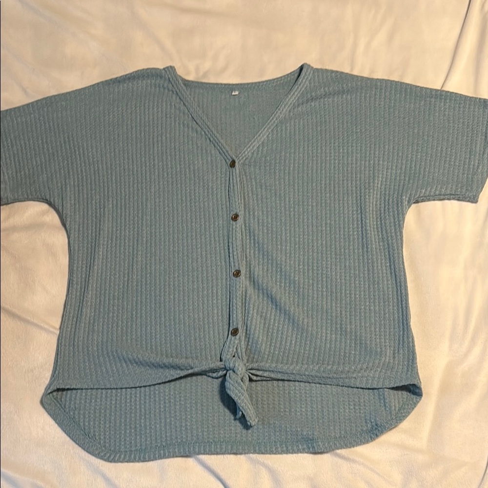 Blue Button-Down Women's Top, L